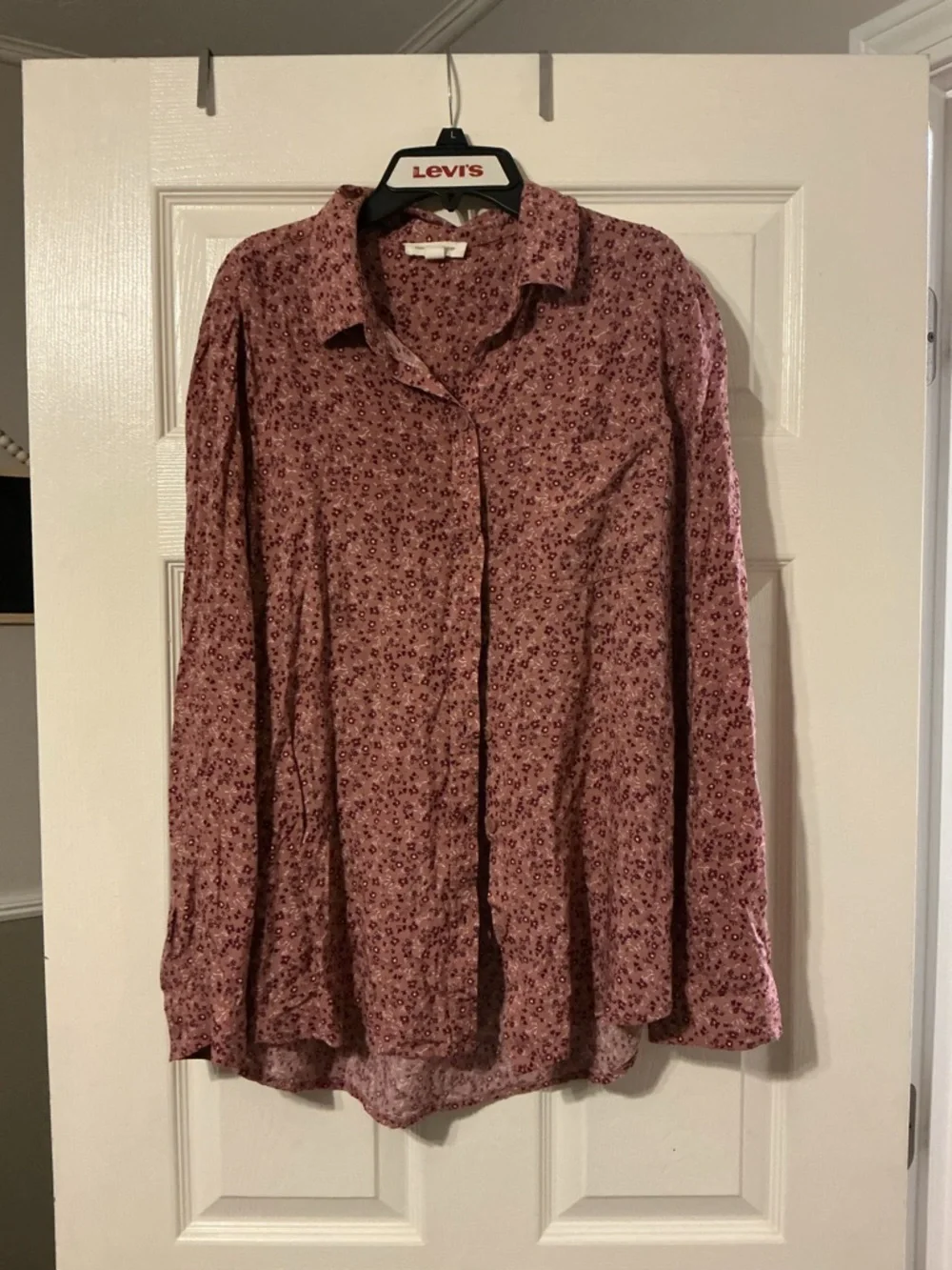 BeachLunchLounge Pink Floral Button Front Blouse XL Boho Cottagecore